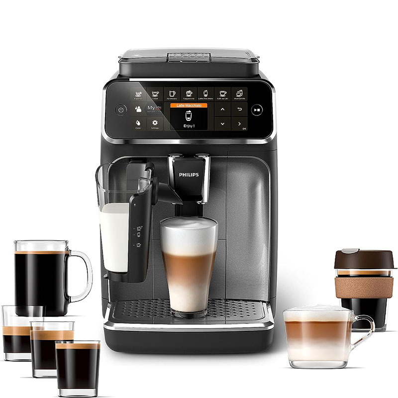 Philips 4300 Series Fully Automatic Espresso Machine - LatteGo Milk Frother, 8 Coffee Varieties, Intuitive Touch Display, Black, (EP4347/94) - Online Shop