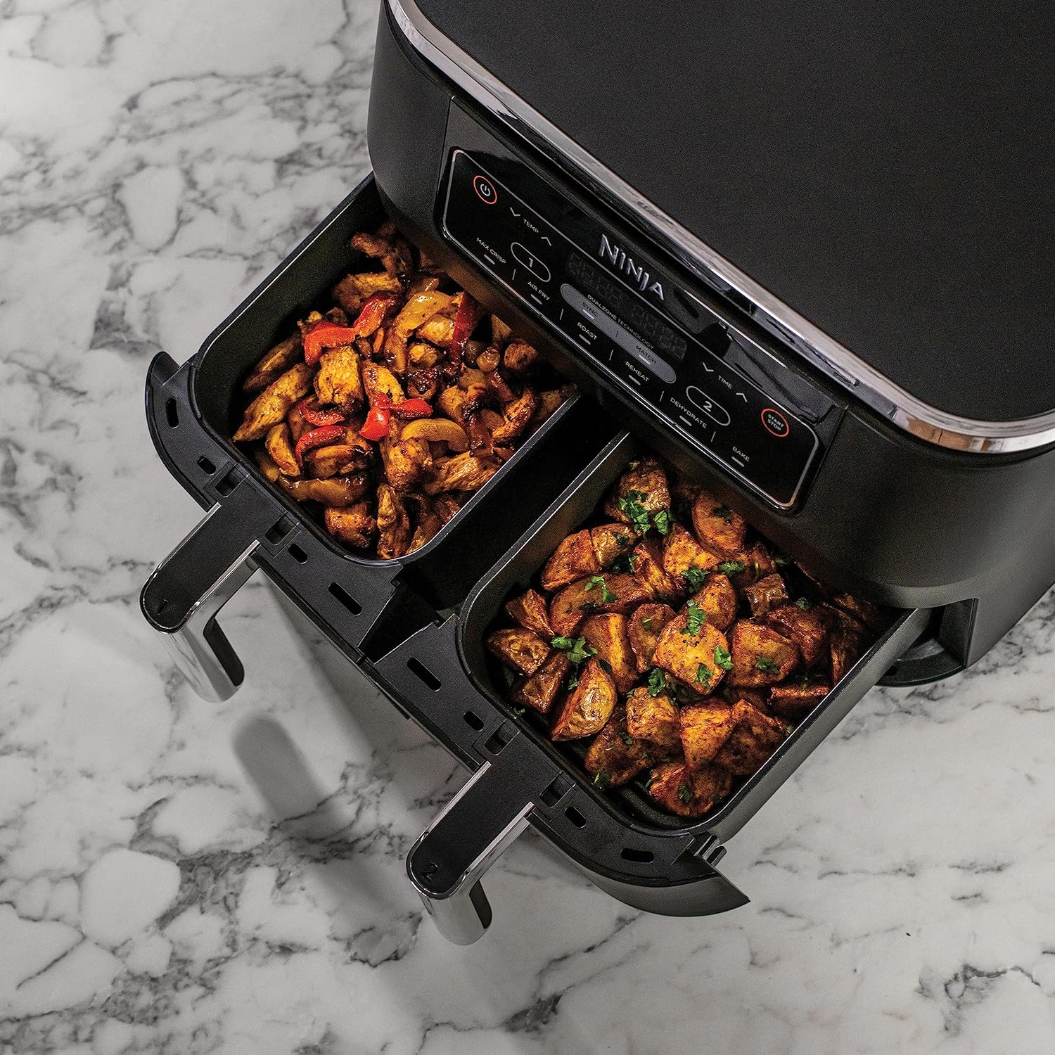 Ninja [AF300EU] 2 Large Frying Compartments, 6 Functions, 2470 W, 2 Independent Garzones, 7.6 Litres, 65% Save Energy Costs - Online Shop