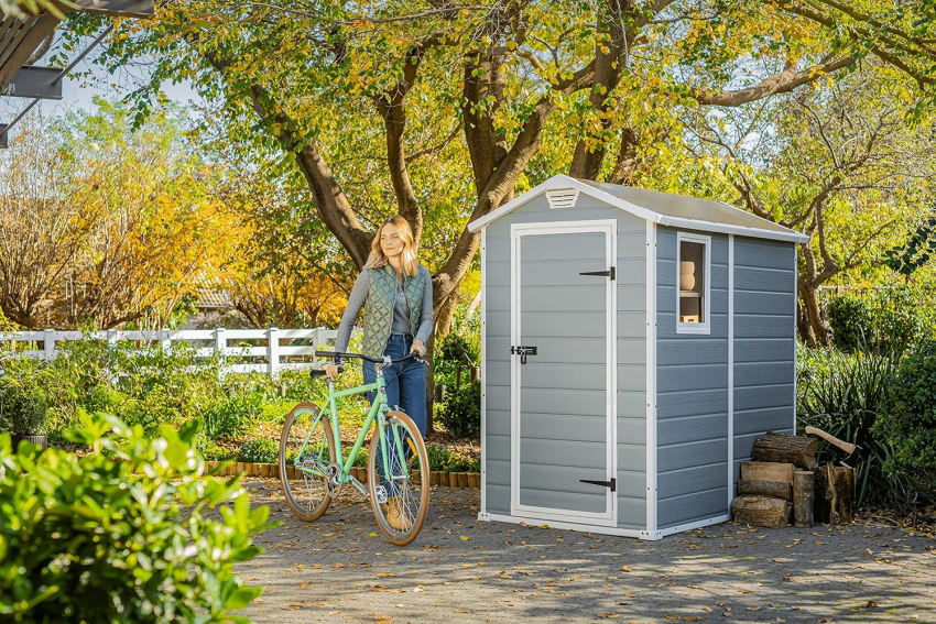 Keter Manor Outdoor Plastic Garden Storage Shed, Grey, 6 x 8 ft - Online Shop