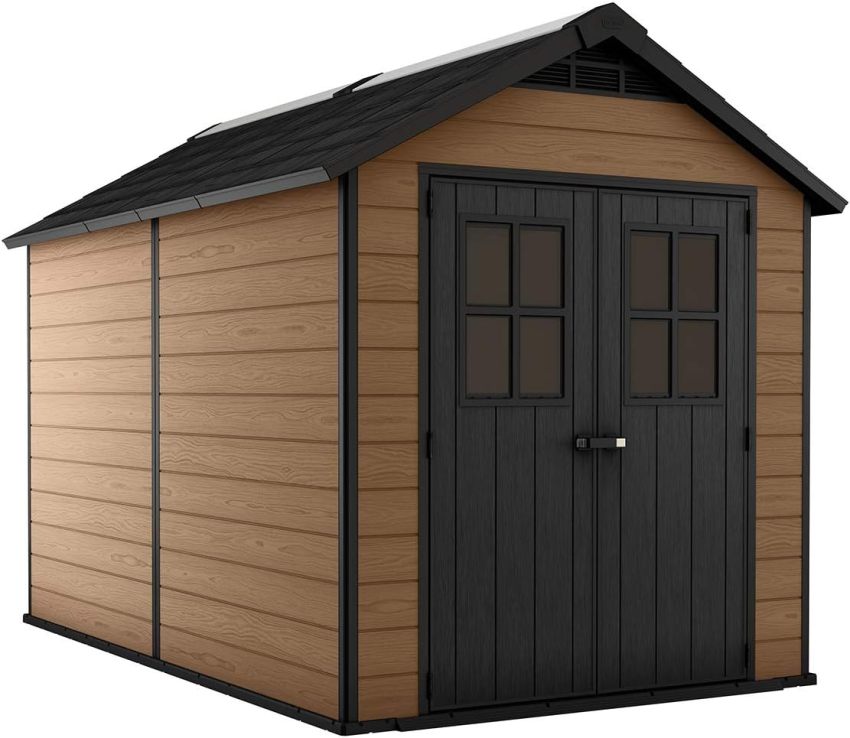 Keter Newton 7.5x11 Large Resin Outdoor Storage Shed Kit – Perfect to Store Patio Furniture, Garden Tools, Bike Accessories, and Lawn Mower, Mahogany Brown - Online Shop
