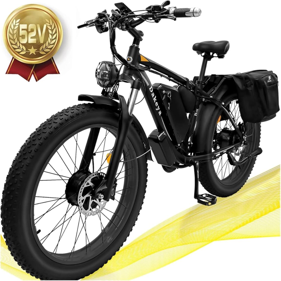 Dakeya Dual Motor Ebike,52V 23AH Battery Electric Bike for Adults AWD 2000W Peak 3600W,21-Speed 37MPH Mountain Snow Ebike with Removable,26 x 4.0 Fat Tire E-Bike with Cycling Pannier Bag - Online Shop