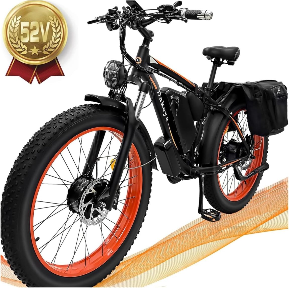 Dakeya Dual Motor Ebike,52V 23AH Battery Electric Bike for Adults AWD 2000W Peak 3600W,21-Speed 37MPH Mountain Snow Ebike with Removable,26 x 4.0 Fat Tire E-Bike with Cycling Pannier Bag - Online Shop