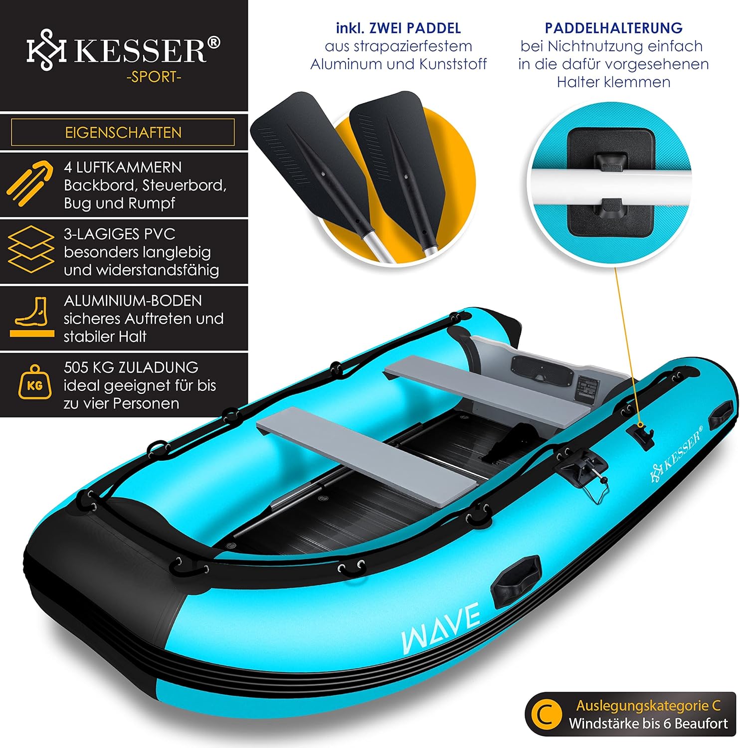 KESSER® Inflatable Boat 3.20 m for 4 People - Wave Motor Suitable Leisure Boat Paddle Boat Motor Boat Fishing Boat - with 2 Benches - Aluminium Base Paddle Pump Repair Kit & Bag Inflatable PVC - Online Shop