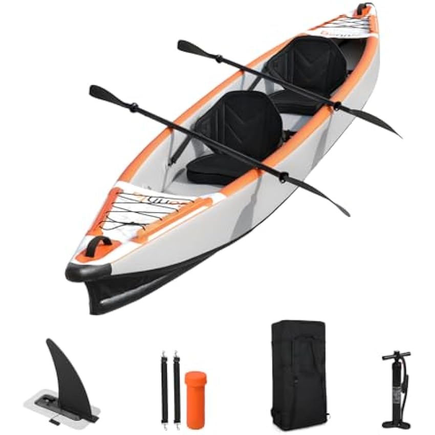 Bonnlo Inflatable Kayak Foldable Kayak for Adults Blow Up Kayaks with Seats, Foot Pedal, 7.6ft Aluminum Oars, Output - Input Air Pump for 1 Person, 2 Person, 2 Plus 1 Child, Easily Track, Dropstitch - Online Shop