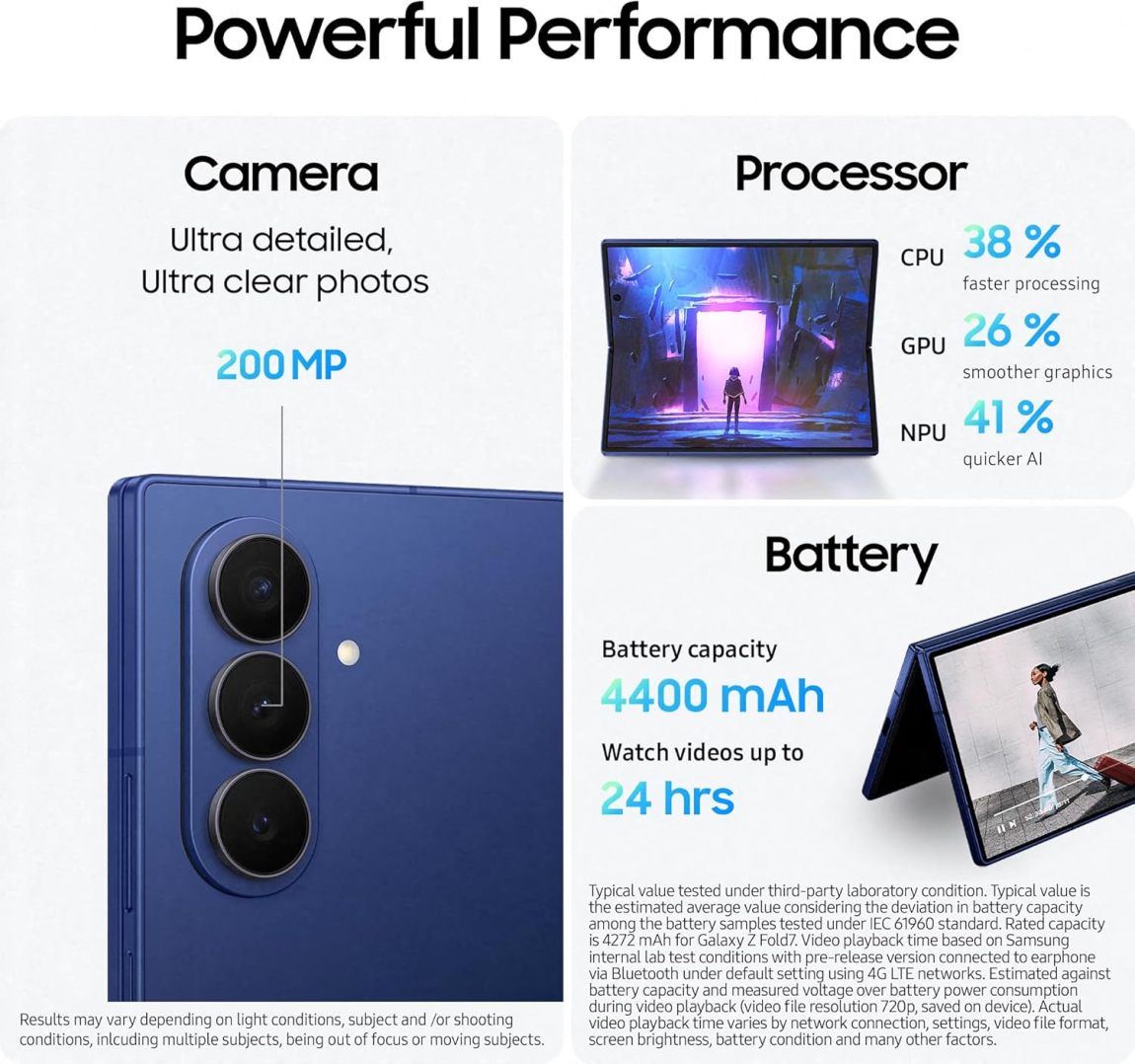 Samsung Galaxy Z Fold7 – Ultra Thin Foldable Phone, 200MP Camera, Large Screen, 12GB RAM, 4400mAh Battery, Jetblack, 3-Year Samsung Warranty - Online Shop