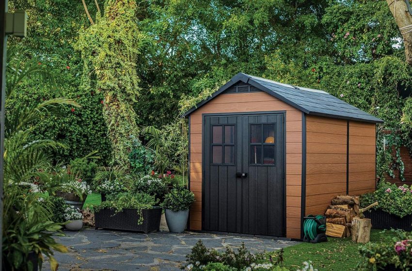 Keter Newton 7.5x11 Large Resin Outdoor Storage Shed Kit – Perfect to Store Patio Furniture, Garden Tools, Bike Accessories, and Lawn Mower, Mahogany Brown - Online Shop