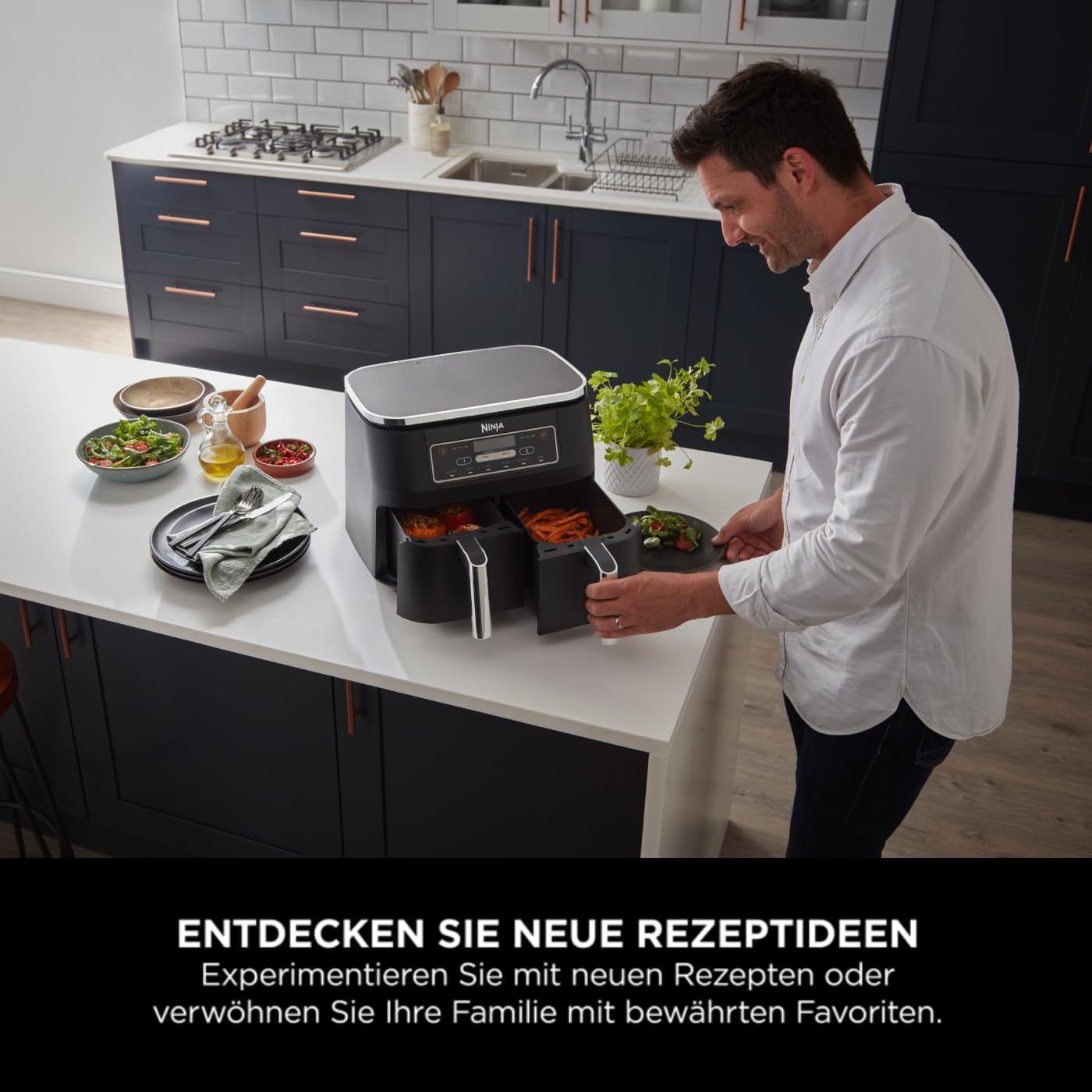 Ninja [AF300EU] 2 Large Frying Compartments, 6 Functions, 2470 W, 2 Independent Garzones, 7.6 Litres, 65% Save Energy Costs - Online Shop