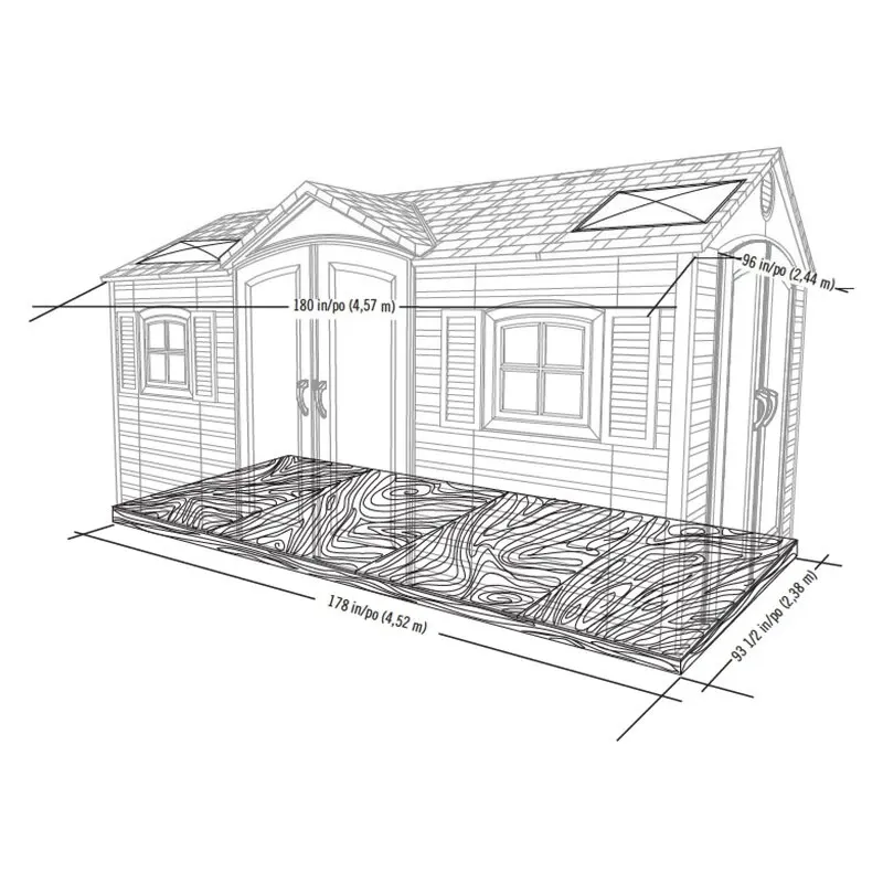 Double entry 15' wide x 8' deep plastic storage shed - Online Shop