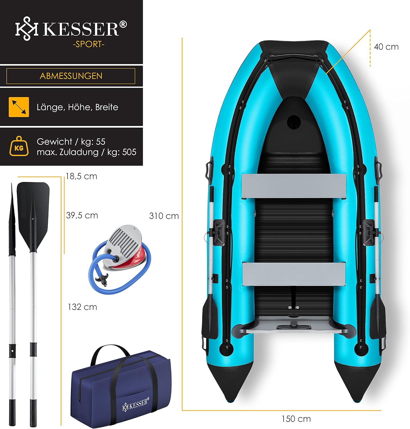 KESSER® Inflatable Boat 3.20 m for 4 People - Wave Motor Suitable Leisure Boat Paddle Boat Motor Boat Fishing Boat - with 2 Benches - Aluminium Base Paddle Pump Repair Kit & Bag Inflatable PVC - Online Shop