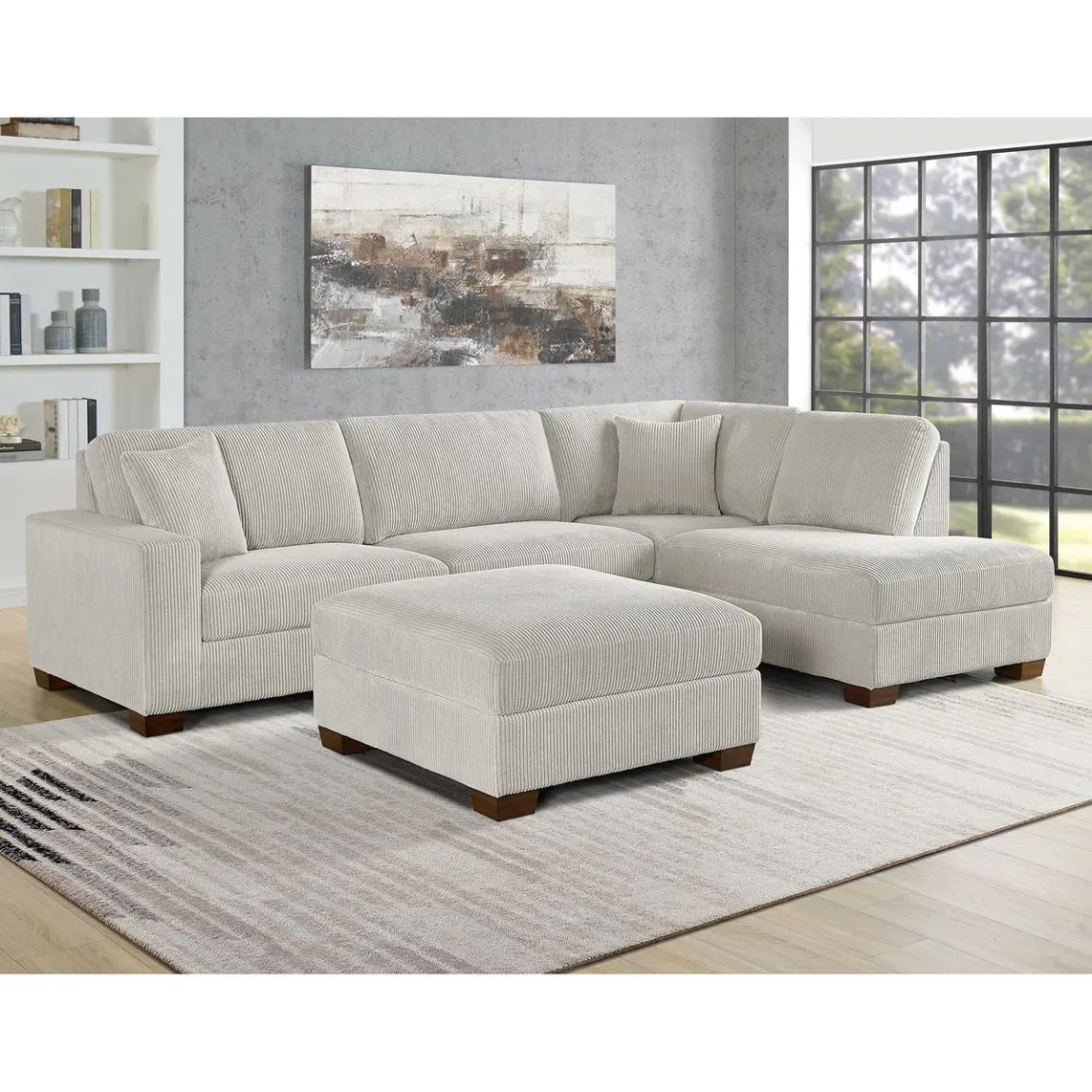 Thomasville Artesia Corduroy Fabric Sectional with Ottoman - Online Shop