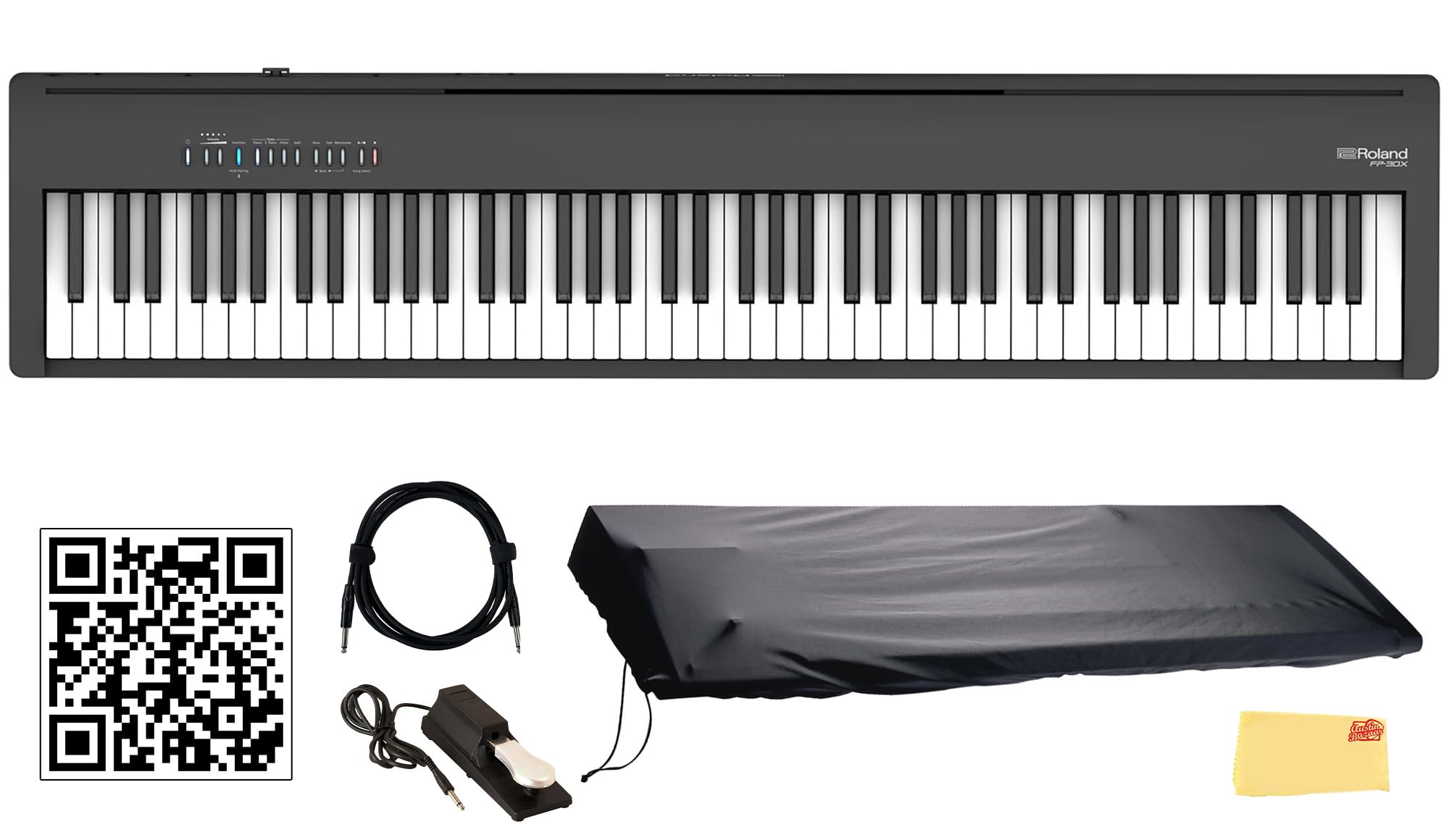 Roland FP-10 Digital Piano - Black Bundle with KSC-FP10 Stand, Bench, Sustain Pedal, Instructional Book, Online Lessons, Instructional DVD, and Austin Bazaar Polishing Cloth - Online Shop