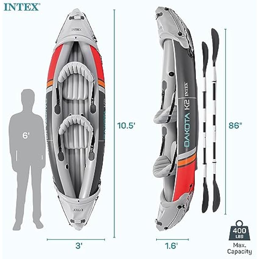 INTEX 2-Person Inflatable Kayak Set, Dakota K2 with 86in Oars and Pump - Online Shop