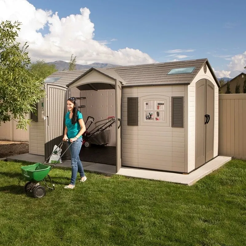 Double entry 15' wide x 8' deep plastic storage shed - Online Shop