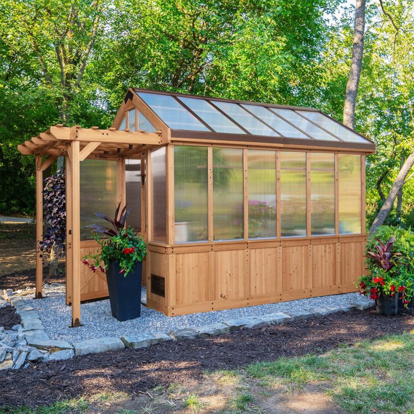 Backyard Discovery Bellerose Traditional Wood Greenhouse, All Cedar, Exterior and Interior Hose Hook-up, PowerPort, Foldable Shelves, Passive and Active Ventilation - Online Shop