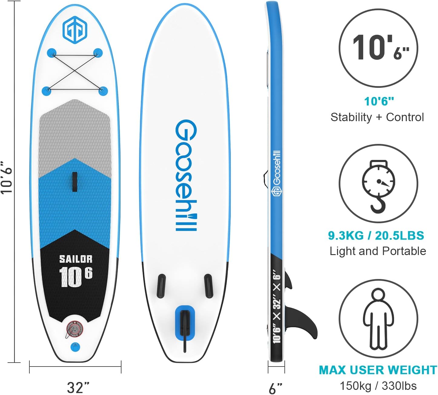 Goosehill Inflatable Stand Up Paddle Board, Premium SUP Package, 10' Long 32 Wide 6 Thick, Patterns Open for Customization - Online Shop