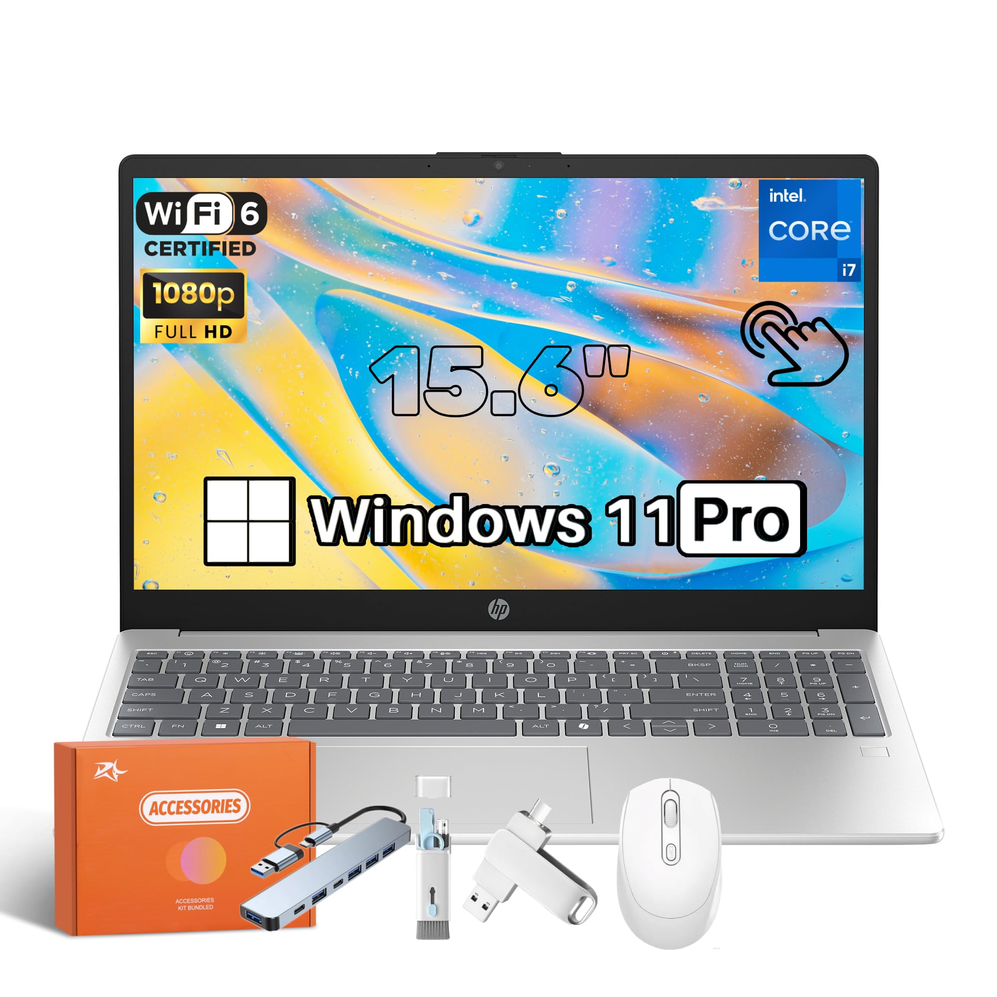 15.6 Touchscreen Laptop Computer, Intel 13th i7 1355U (Up to 5.0GHz), Windows 11 Pro, 32GB RAM, 1TB SSD, Wi-Fi 6, FHD Display, Privacy HD Camera, Stereo Speaker, Copilot AI, RH-Accessories - Online Shop