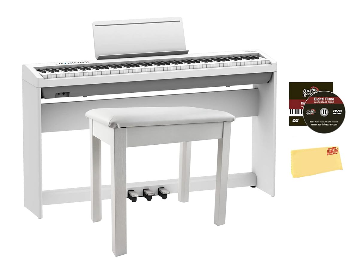 Roland FP-10 Digital Piano - Black Bundle with KSC-FP10 Stand, Bench, Sustain Pedal, Instructional Book, Online Lessons, Instructional DVD, and Austin Bazaar Polishing Cloth - Online Shop