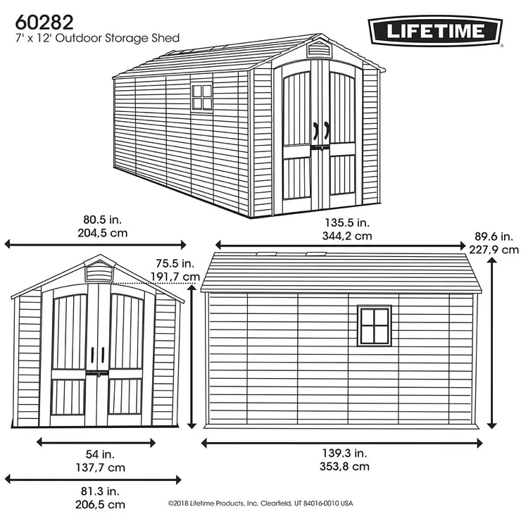Lifetime 7ft x 12ft (2.1 x 3.6m) Storage Shed - Model 60282 - Online Shop
