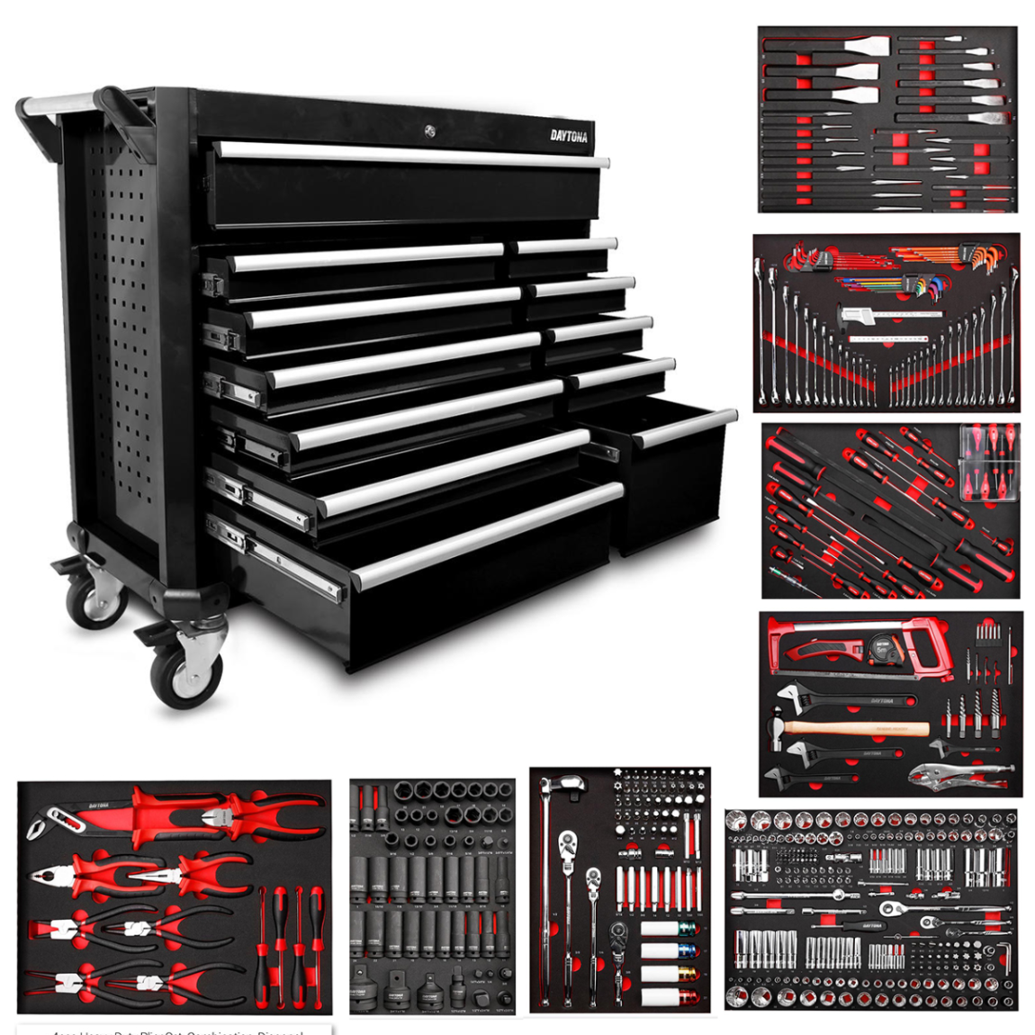 Daytona 655 Piece Mechanical Tool Set with 43 12 Drawer Red Roller Cabinet - Online Shop