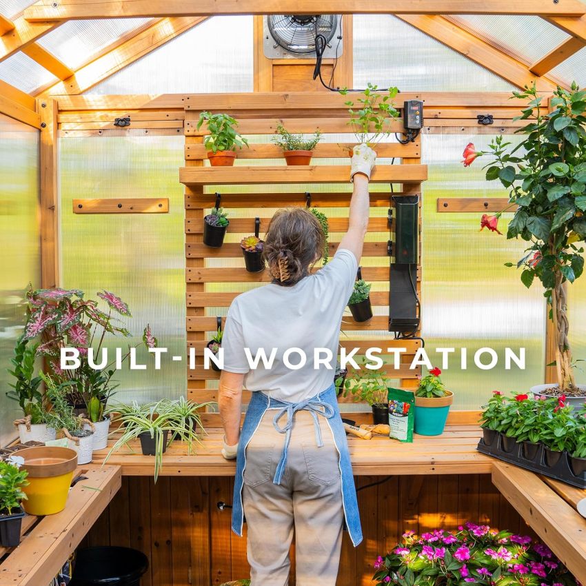 Backyard Discovery Bellerose Traditional Wood Greenhouse, All Cedar, Exterior and Interior Hose Hook-up, PowerPort, Foldable Shelves, Passive and Active Ventilation - Online Shop