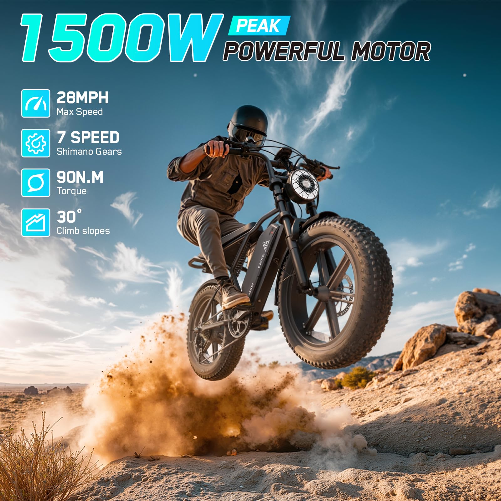 TST Electric Bike for Adults, 1500W Peak Brushless Motor 28 MPH 60 Miles/110 Miles Fat Tire E Bike with 48V 15Ah/ 25Ah Removable Battery 20 Electric Dirt Bike Hydraulic Suspension and 7-Speed - Online Shop