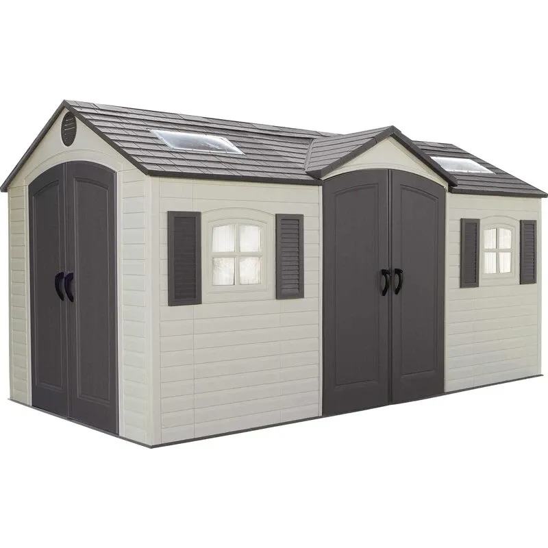 Double entry 15' wide x 8' deep plastic storage shed - Online Shop