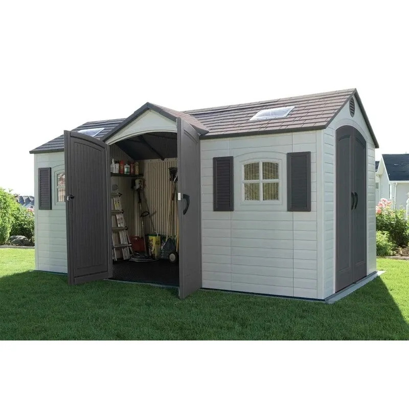 Double entry 15' wide x 8' deep plastic storage shed - Online Shop