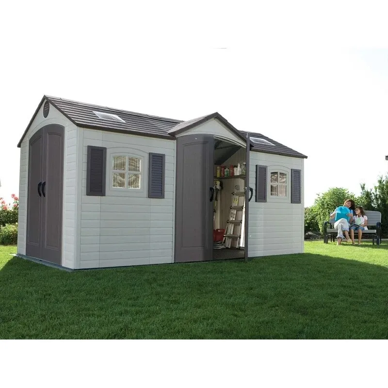 Double entry 15' wide x 8' deep plastic storage shed - Online Shop