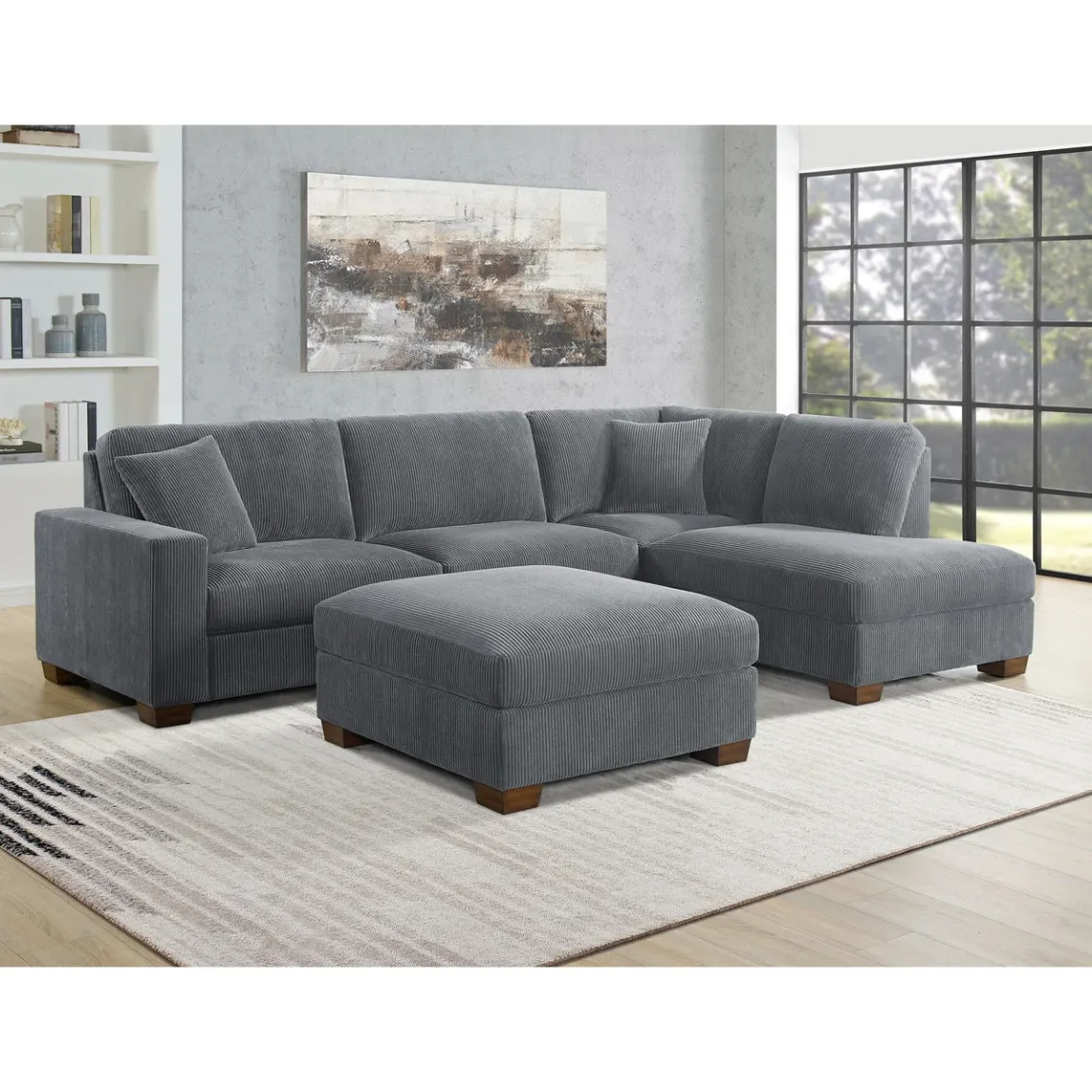 Thomasville Artesia Corduroy Fabric Sectional with Ottoman - Online Shop