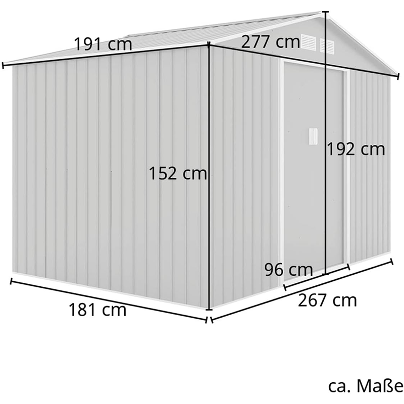 Metal Tool Shed, 277 cm x 191 cm x 192 cm, Garden Shed with Saddle Roof (Anthracite) - Online Shop