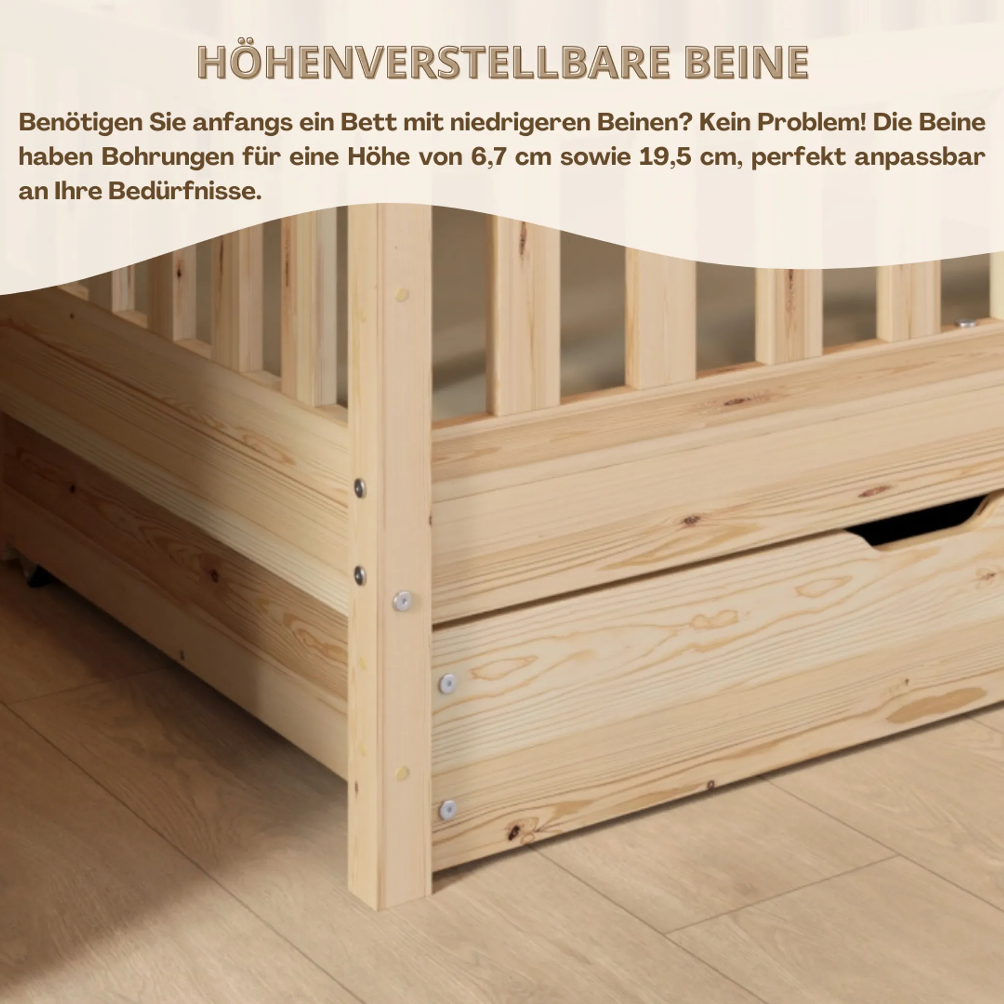 Crazy Pine House Bed with Drawers 80x160 cm – Children's Bed Made of Natural Wood – Floor Bed with Storage and Removable Barrier - Crazy House - Online Shop