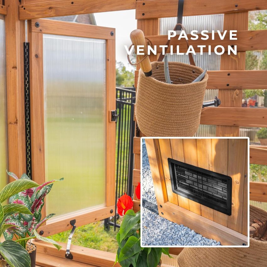 Backyard Discovery Bellerose Traditional Wood Greenhouse, All Cedar, Exterior and Interior Hose Hook-up, PowerPort, Foldable Shelves, Passive and Active Ventilation - Online Shop
