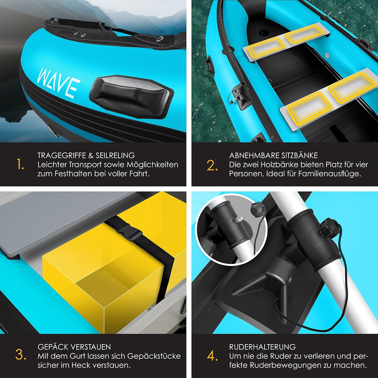 KESSER® Inflatable Boat 3.20 m for 4 People - Wave Motor Suitable Leisure Boat Paddle Boat Motor Boat Fishing Boat - with 2 Benches - Aluminium Base Paddle Pump Repair Kit & Bag Inflatable PVC - Online Shop