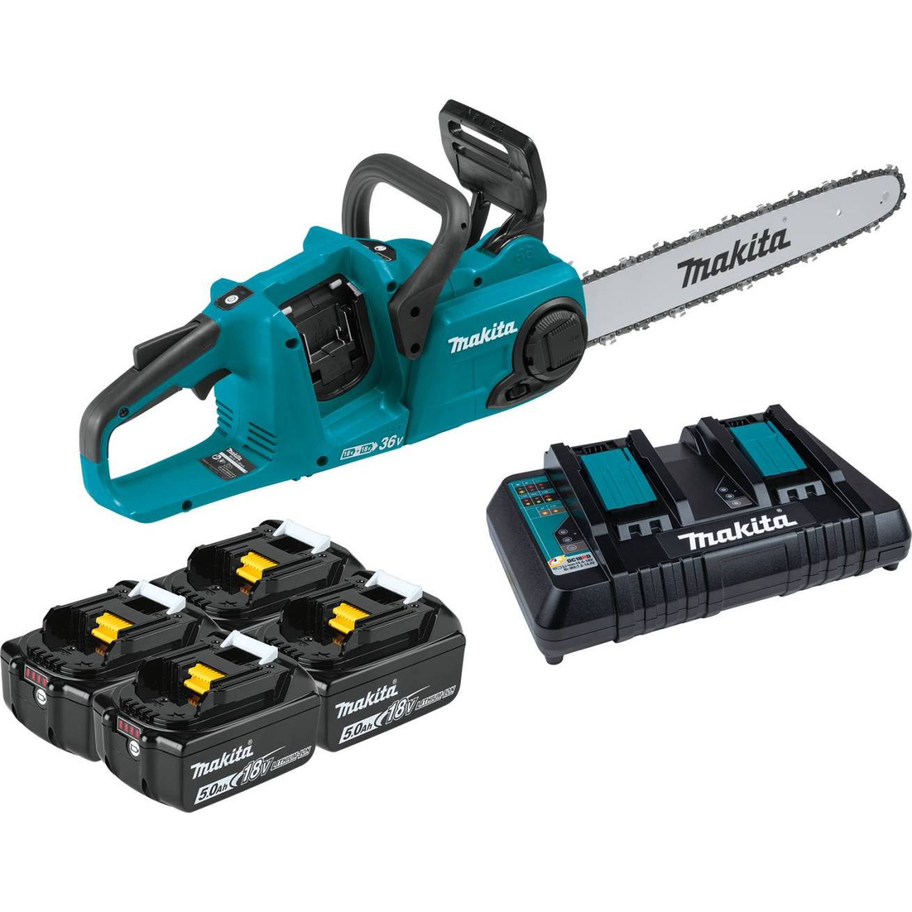 Makita XCU04PT 36V (18V X2) LXT Brushless 16 Chain Saw Kit with 4 Batteries (5.0Ah) - Online Shop