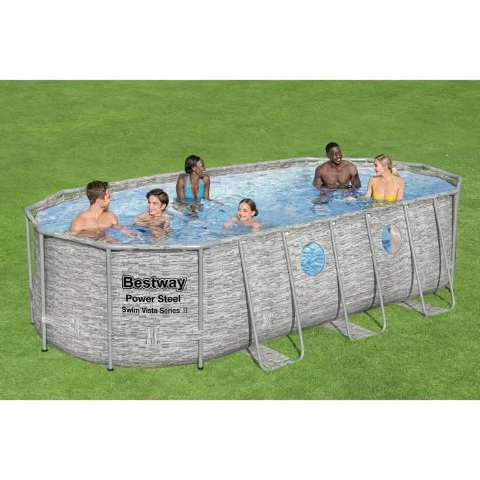 Above Ground Pool Kit - BESTWAY - Power Steel - 549 x 274 x 122 cm - Oval (With filtration pump, ladder, cover) - Online Shop