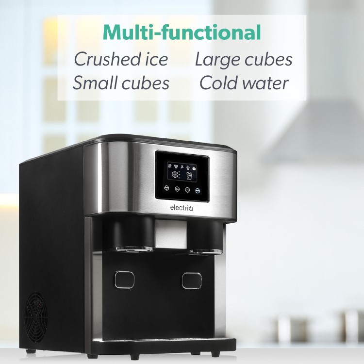 electriQ Countertop Ice Maker with Ice Crusher and Water Dispenser, Stainless Steel/Black - Online Shop
