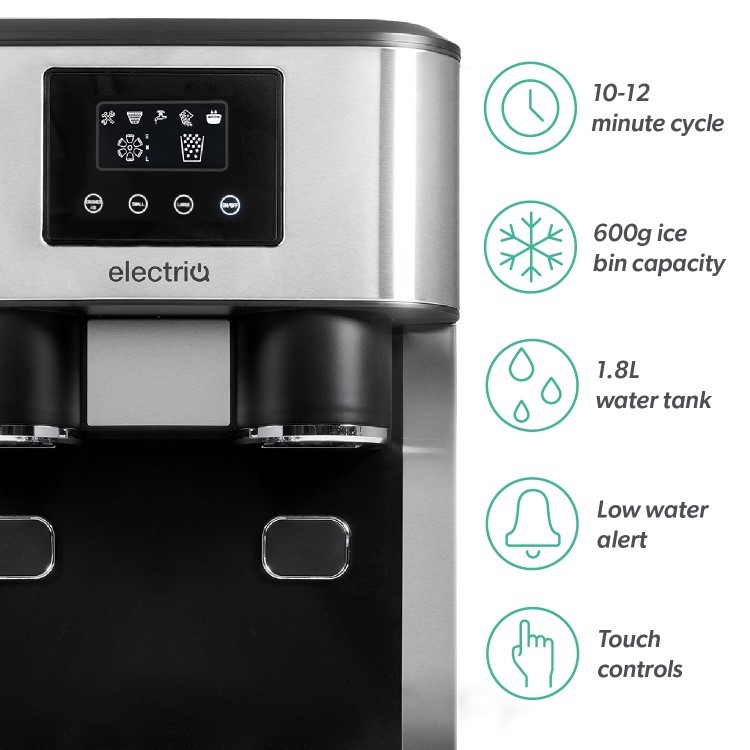 electriQ Countertop Ice Maker with Ice Crusher and Water Dispenser, Stainless Steel/Black - Online Shop