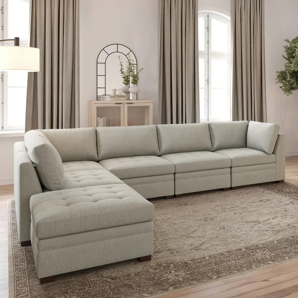 Thomasville Tisdale Modular Sectional 6-piece Beige/Gray with Storage Ottoman - Online Shop