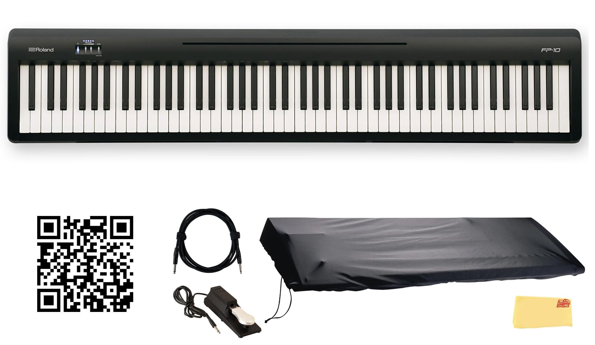 Roland FP-10 Digital Piano - Black Bundle with KSC-FP10 Stand, Bench, Sustain Pedal, Instructional Book, Online Lessons, Instructional DVD, and Austin Bazaar Polishing Cloth - Online Shop