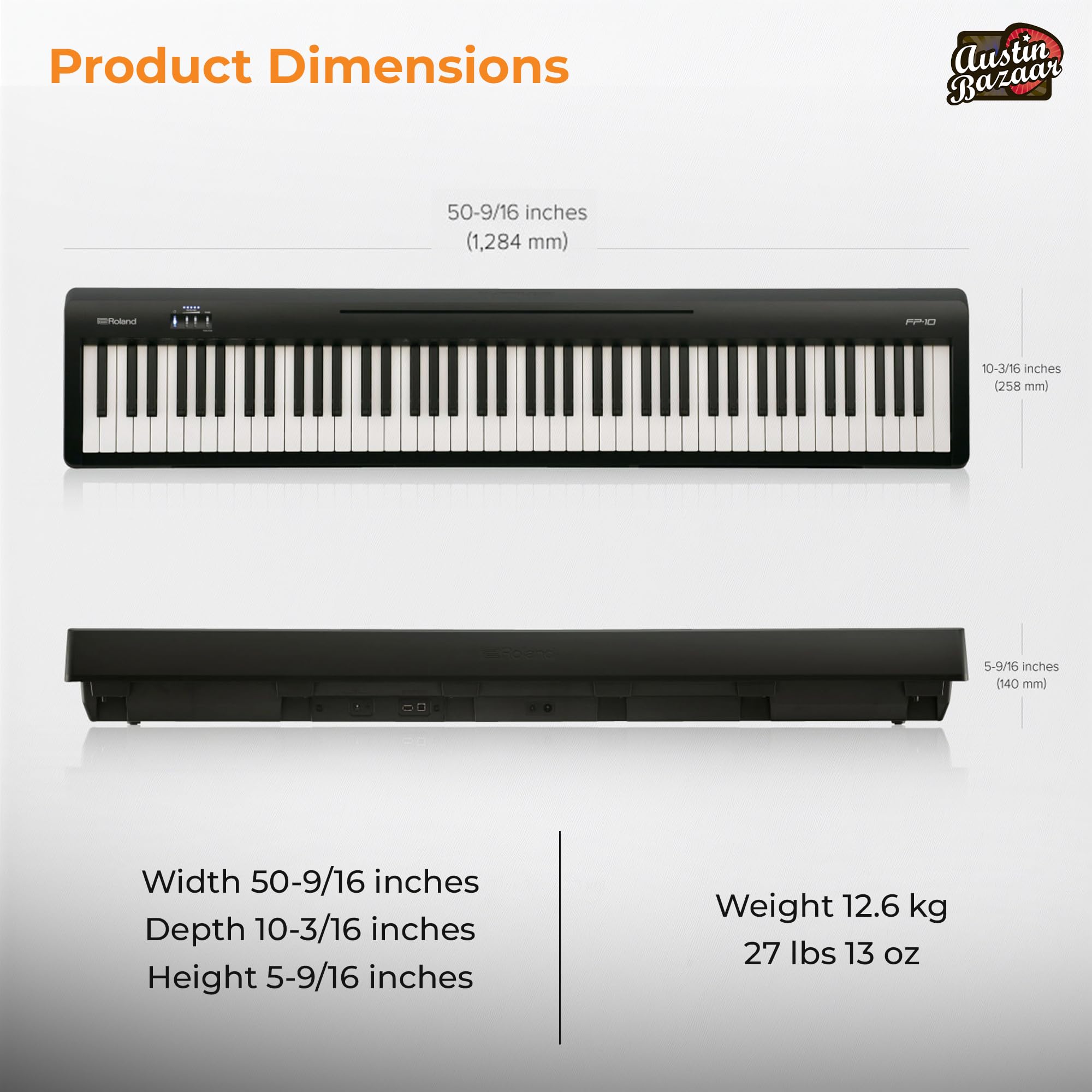 Roland FP-10 Digital Piano - Black Bundle with KSC-FP10 Stand, Bench, Sustain Pedal, Instructional Book, Online Lessons, Instructional DVD, and Austin Bazaar Polishing Cloth - Online Shop