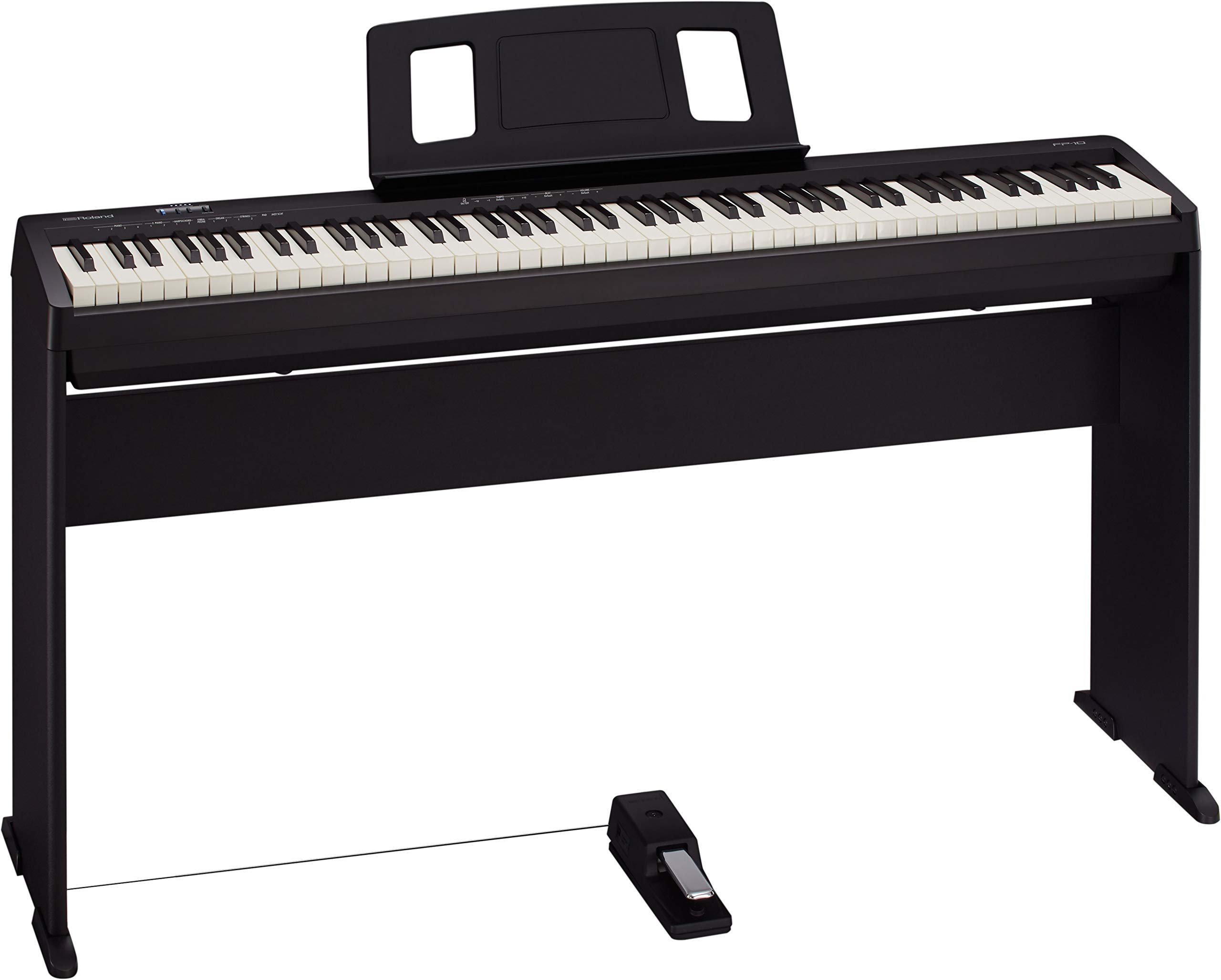 Roland FP-10 Digital Piano - Black Bundle with KSC-FP10 Stand, Bench, Sustain Pedal, Instructional Book, Online Lessons, Instructional DVD, and Austin Bazaar Polishing Cloth - Online Shop