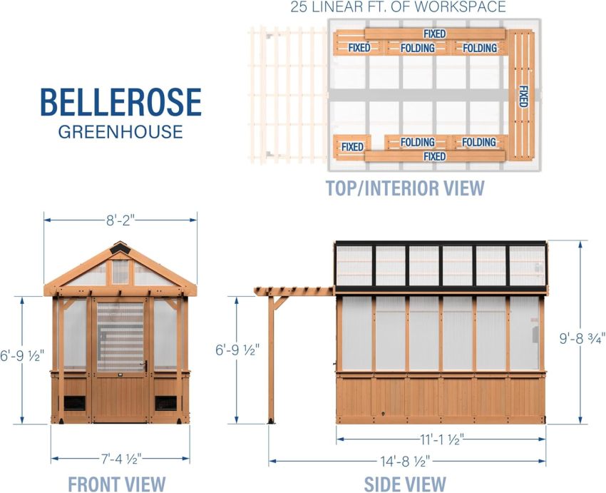 Backyard Discovery Bellerose Traditional Wood Greenhouse, All Cedar, Exterior and Interior Hose Hook-up, PowerPort, Foldable Shelves, Passive and Active Ventilation - Online Shop