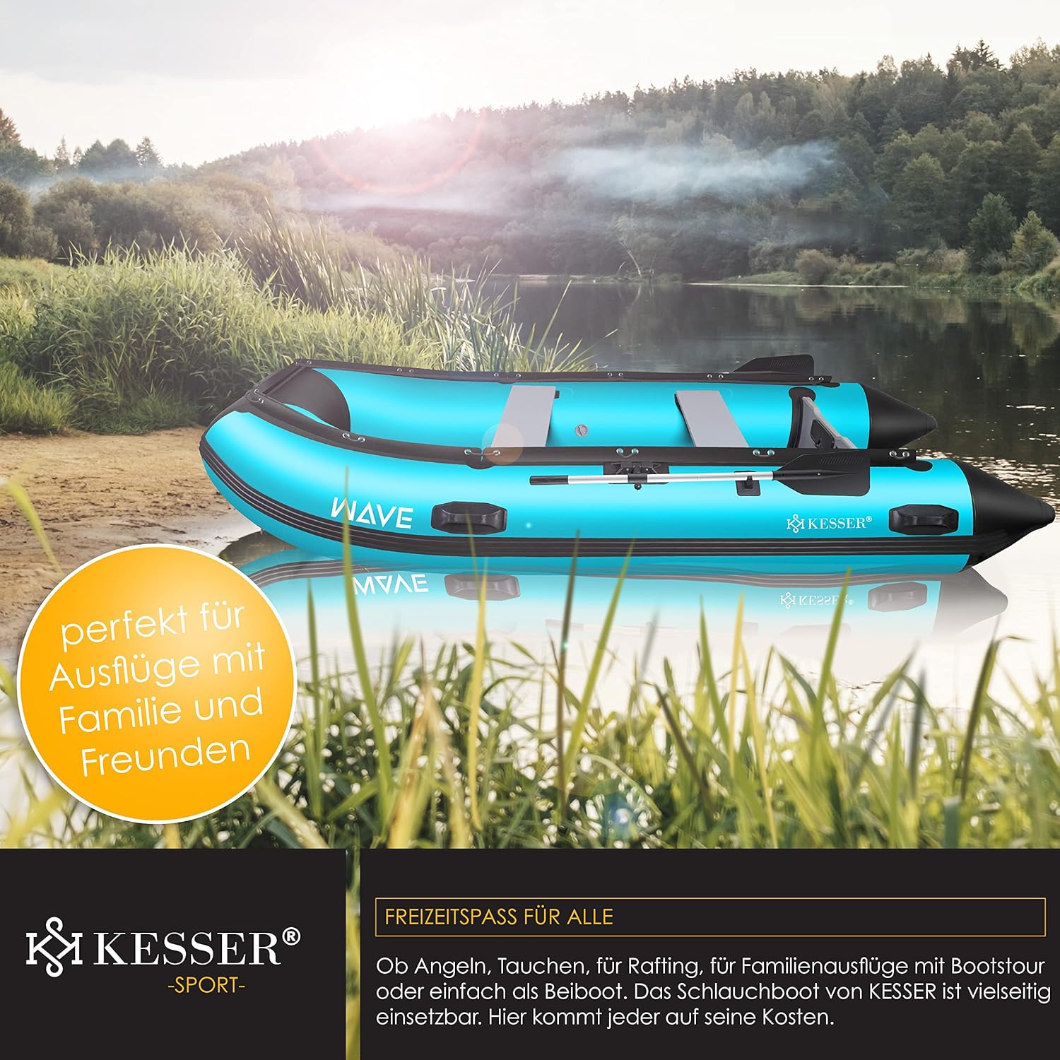 KESSER® Inflatable Boat 3.20 m for 4 People - Wave Motor Suitable Leisure Boat Paddle Boat Motor Boat Fishing Boat - with 2 Benches - Aluminium Base Paddle Pump Repair Kit & Bag Inflatable PVC - Online Shop