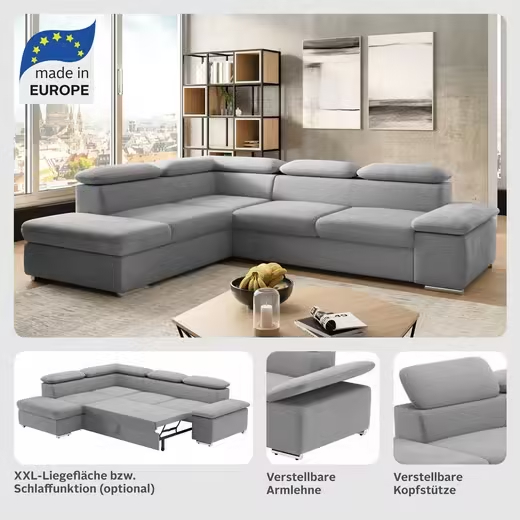 Valantine L-shaped corner sofa (Luxury microfiber ALTARA NUBUCK® with bed function) - Online Shop