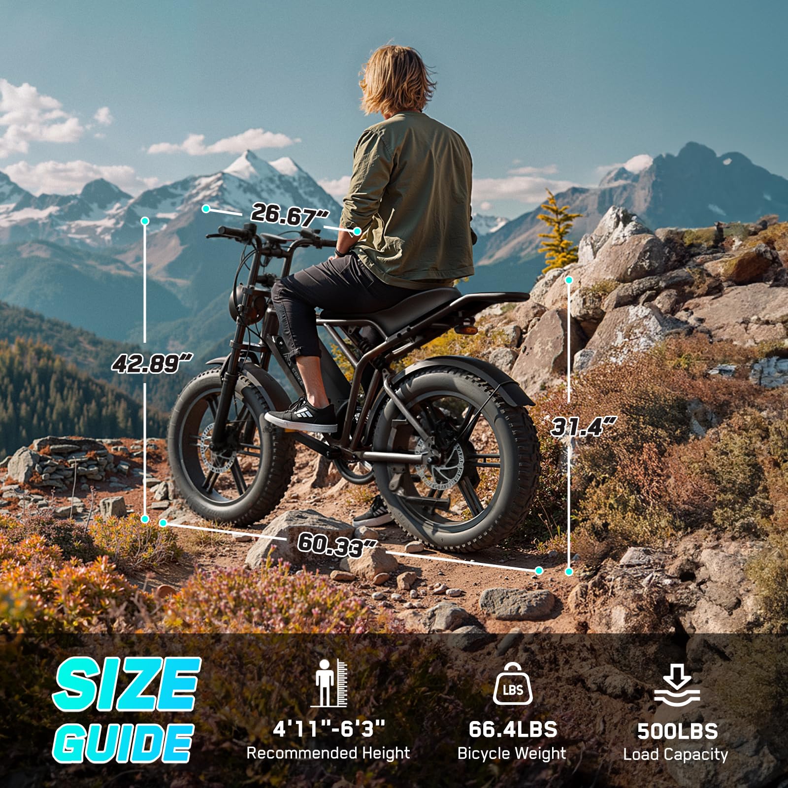 TST Electric Bike for Adults, 1500W Peak Brushless Motor 28 MPH 60 Miles/110 Miles Fat Tire E Bike with 48V 15Ah/ 25Ah Removable Battery 20 Electric Dirt Bike Hydraulic Suspension and 7-Speed - Online Shop
