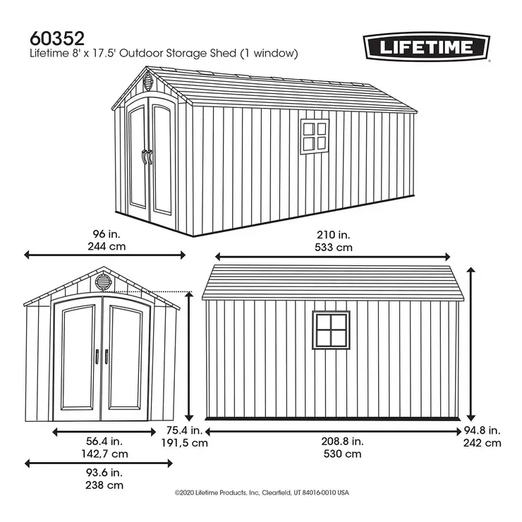Lifetime 8ft x 17ft 5 (2.4 x 5.3m) Rough Cut Outdoor Storage Shed - Model 60352 - Online Shop