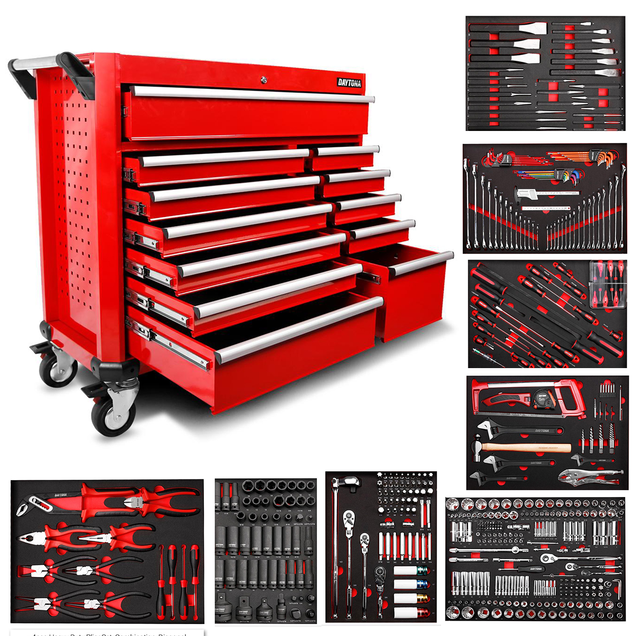 Daytona 655 Piece Mechanical Tool Set with 43 12 Drawer Red Roller Cabinet - Online Shop