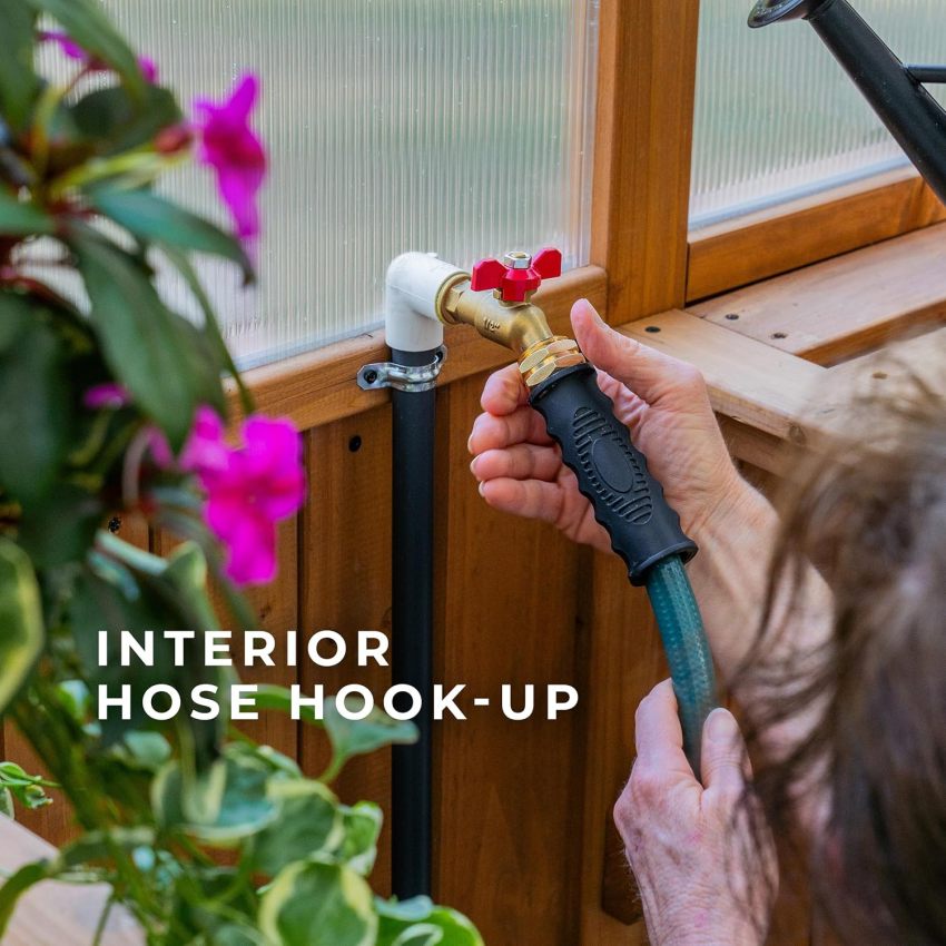 Backyard Discovery Bellerose Traditional Wood Greenhouse, All Cedar, Exterior and Interior Hose Hook-up, PowerPort, Foldable Shelves, Passive and Active Ventilation - Online Shop