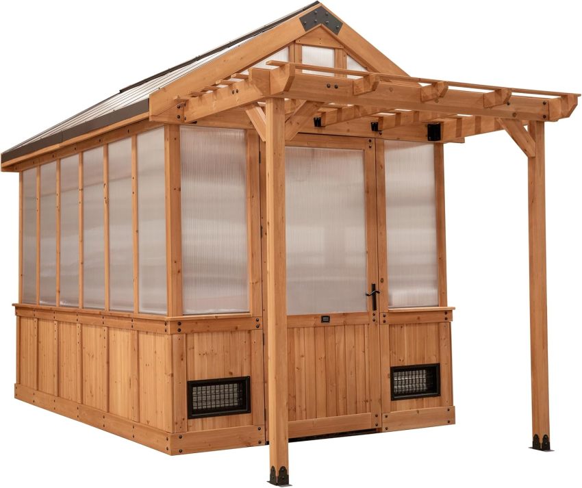 Backyard Discovery Bellerose Traditional Wood Greenhouse, All Cedar, Exterior and Interior Hose Hook-up, PowerPort, Foldable Shelves, Passive and Active Ventilation - Online Shop