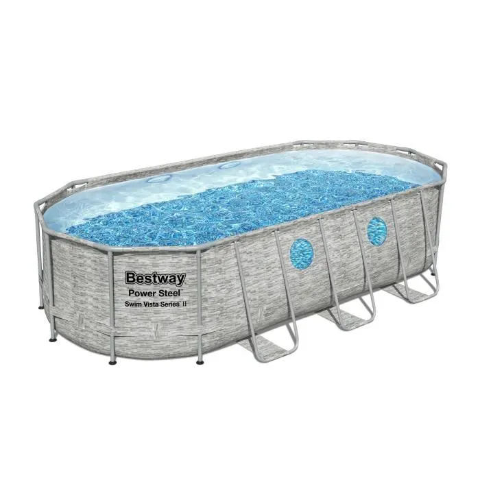 Above Ground Pool Kit - BESTWAY - Power Steel - 549 x 274 x 122 cm - Oval (With filtration pump, ladder, cover) - Online Shop